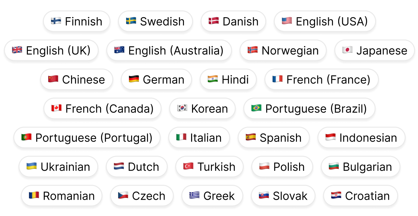 Audio Variables supports over 
 30 languages