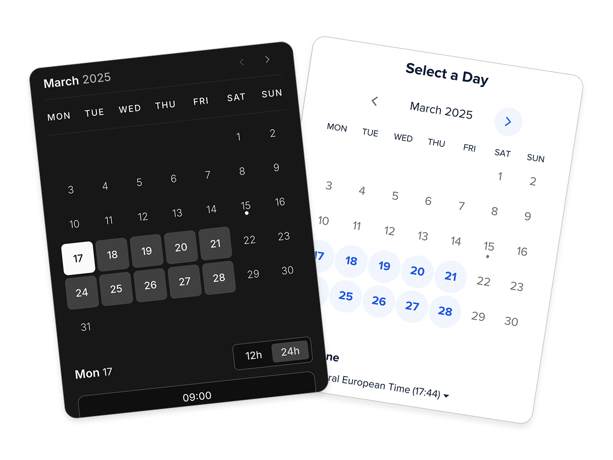 Seamless meeting scheduling with built-in booking calendars